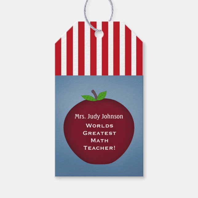 Personalised Apple Teacher Gift Tags Blue (Front)