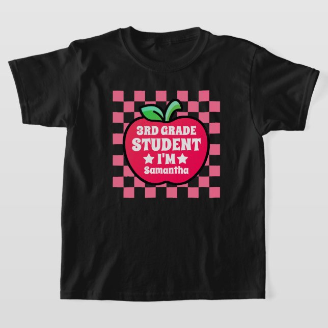 Personalised Apple Third Grade Student Name T-Shirt (Laydown)
