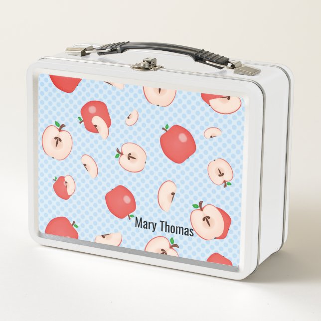 Personalised Apples and Dots Teachers Metal Lunch Box (Front)