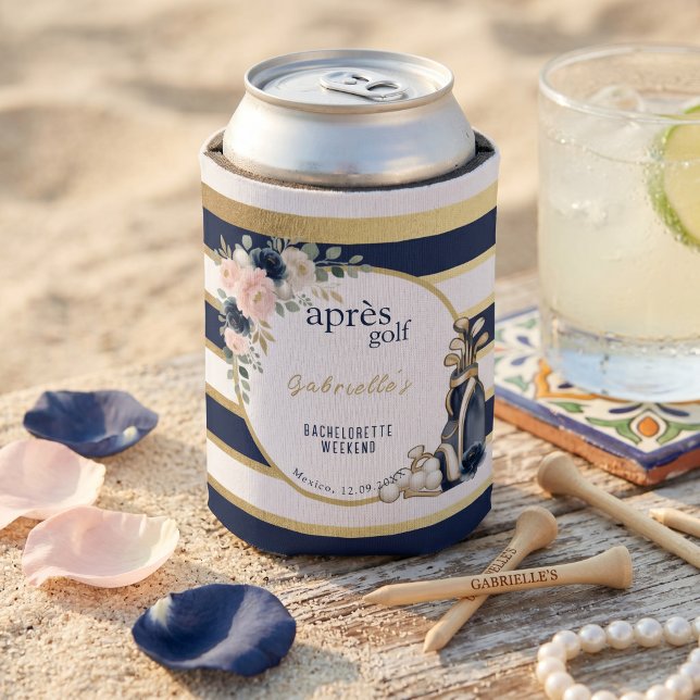 Personalised Après Golf Bachelorette Weekend Gold  Can Cooler (Creator Uploaded)