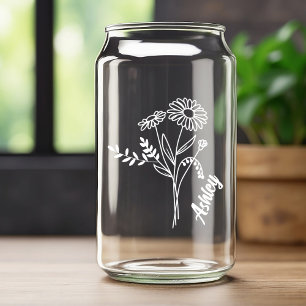 Personalised April Birth Flower Daisies White Can Glass