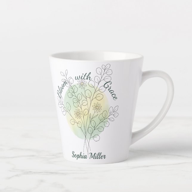 Personalised April Birth Flower Daisy Custom Name Latte Mug (Right)