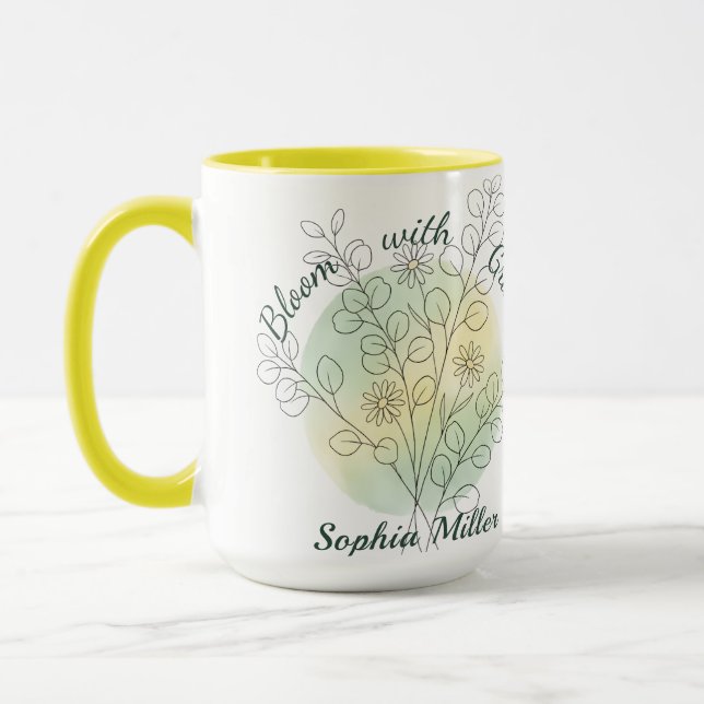 Personalised April Birth Flower Daisy Custom Name Mug (Left)