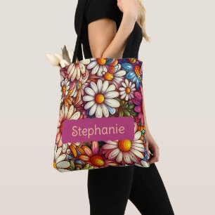 Personalised April Birth Flower Daisy Tote Bag