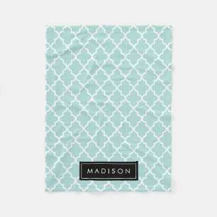 Personalised Aqua and Black Quatrefoil Fleece Blanket