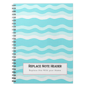 Personalised Aqua and White Wave Patterned Notebook