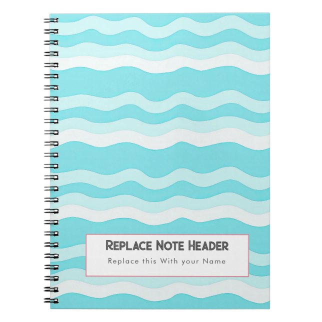 Personalised Aqua and White Wave Patterned  Notebook (Front)