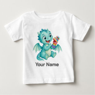 Personalised Aqua Baby Dragon Playing Sock Puppet T-Shirt