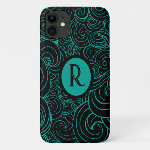 Personalised Aqua & Black Artistic Swirls Case-Mate iPhone Case