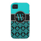 Personalised Aqua Blue Black Vintage Damask