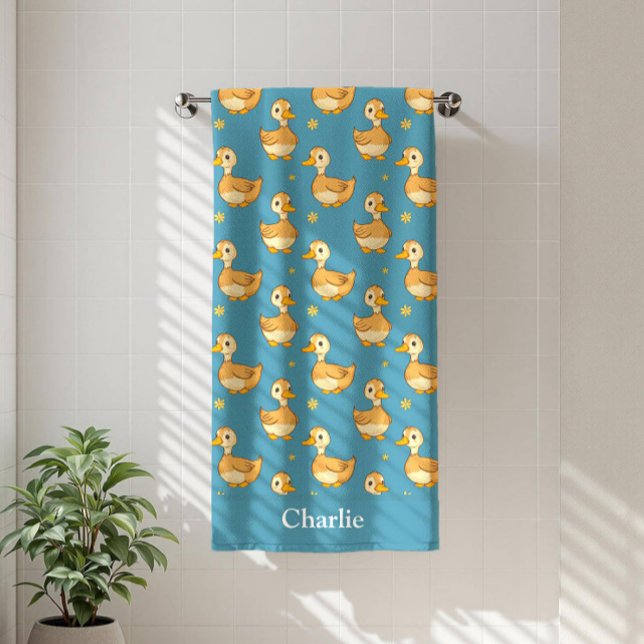 Personalised Aqua Blue Duck Kids Bath Towel (Creator Uploaded)