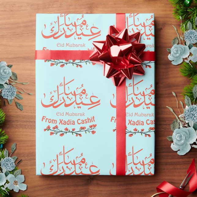 Personalised Aqua Blue Eid Mubarak Wrapping Paper (Creator Uploaded)