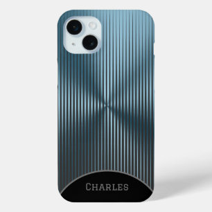 Personalised Aqua Blue Metallic and Black iPhone 15 Mini Case