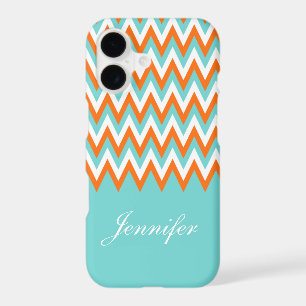 Personalised Aqua Blue White Orange Chevron