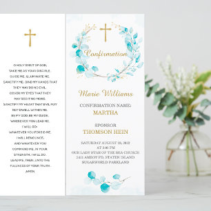Personalised Aqua Confirmation Prayer Card