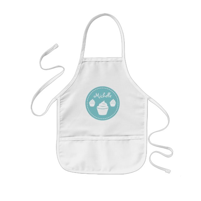 Personalised aqua cup cake baking apron for kids (Front)