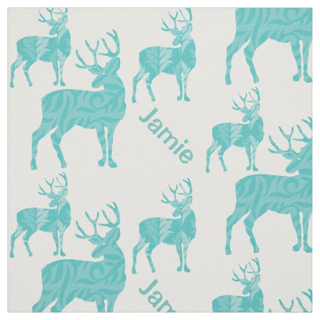 Personalised Aqua Deer with Abstract Pattern Fabric (Swatch)