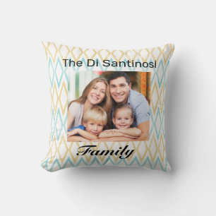 Personalised Aqua & Gold Diamond Family Photo Cushion