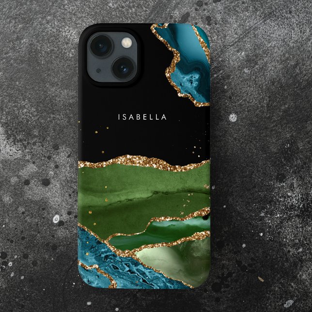 Personalised Aqua/Green Agate w/Gold Glitter Veins Case-Mate iPhone Case (Creator Uploaded)