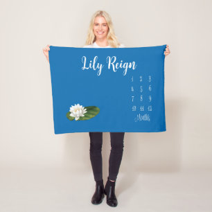 Personalised Aqua Lily Pad Baby Milestone Blanket 