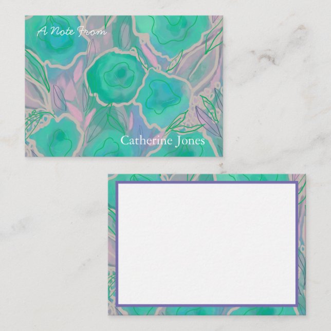 Personalised Aqua Pink Wild Roses Card (Front/Back)
