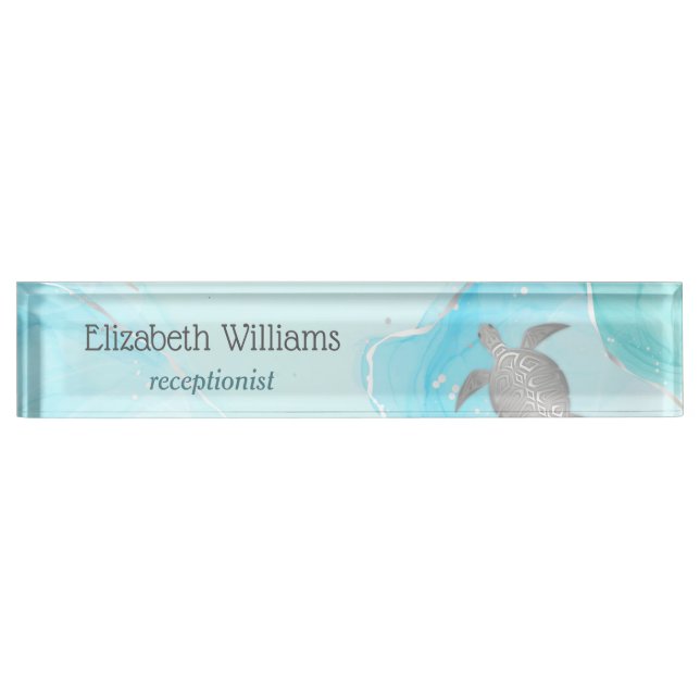 Personalised Aqua Sea Turtle Nameplate (Front)