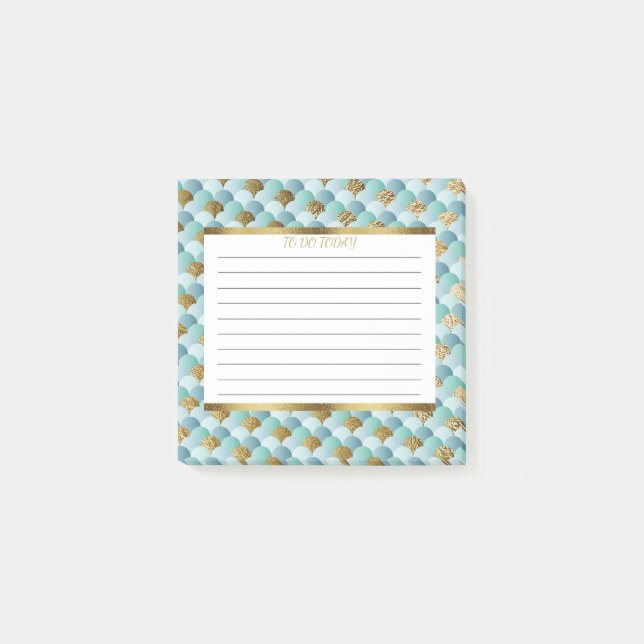 Personalised Aqua Teal Gold Mermaid Scales 3x3 Post-it Notes (Front)
