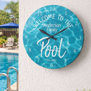 Personalised Aqua Water Welcome to the Family Pool Large Clock