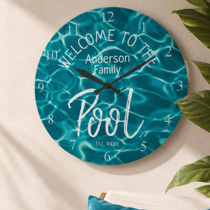 Personalised Aqua Water Welcome to the Family Pool Large Clock
