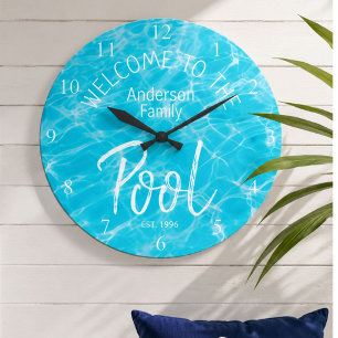 Personalised Aqua Water Welcome to the Family Pool Large Clock
