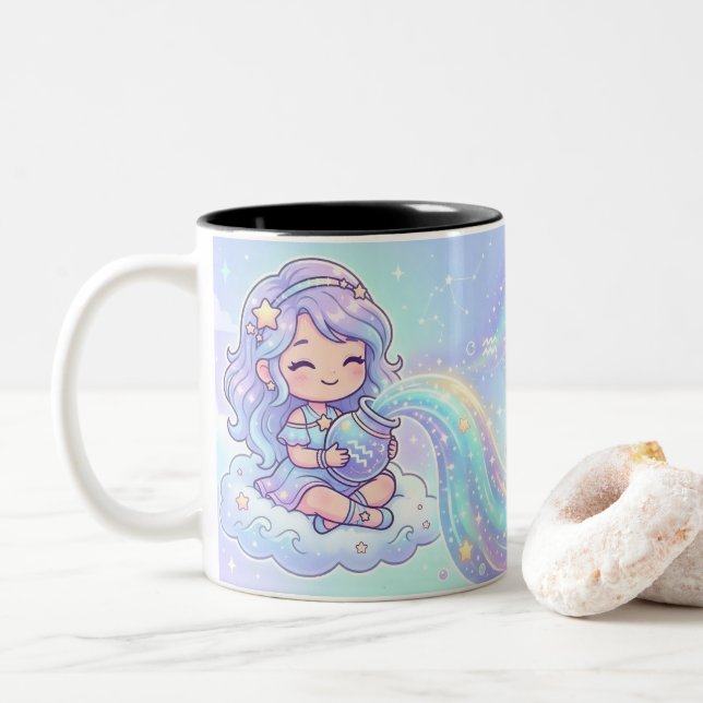 Personalised Aquarius Zodiac Photo Mug (With Donut)