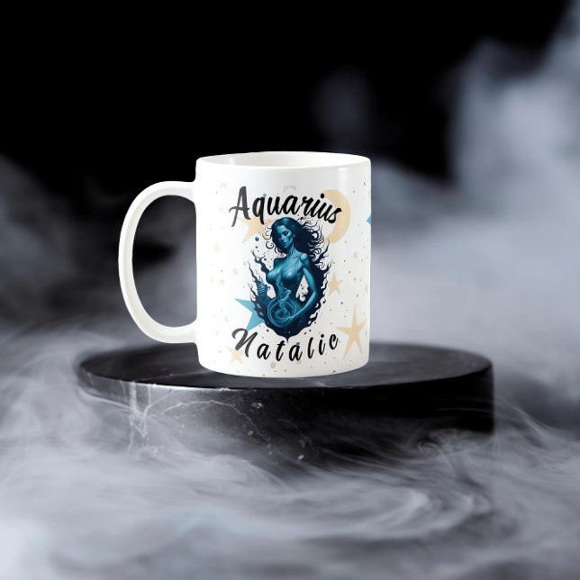 Personalised Aquarius Zodiac Sign Cute Monogram Coffee Mug (Creator Uploaded)