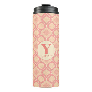 Personalised Arabesque Cora Pink, and Cream Thermal Tumbler