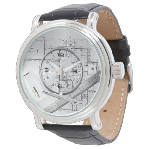 personalised architect plans leather watch