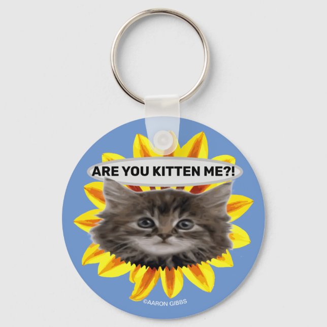 Personalised Are You Kitten Me Sunflower Keychain (Front)