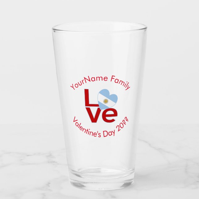 Personalised Argentine Red LOVE Flag Glass (Front)