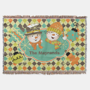 Personalised Argyle Snowmen Holiday Throw