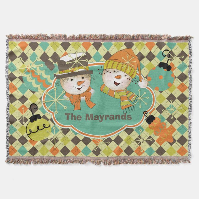 Personalised Argyle Snowmen Holiday Throw (Front)