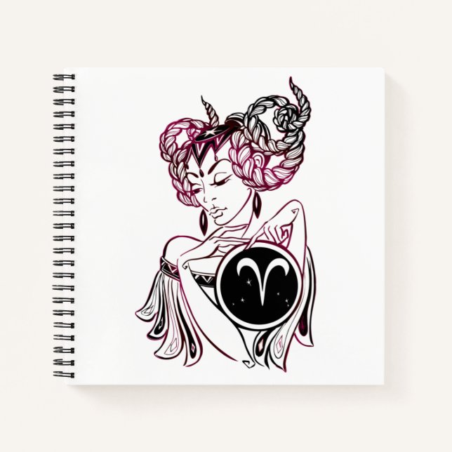 Personalised Aries Art Deco Lady Notebook (Front)