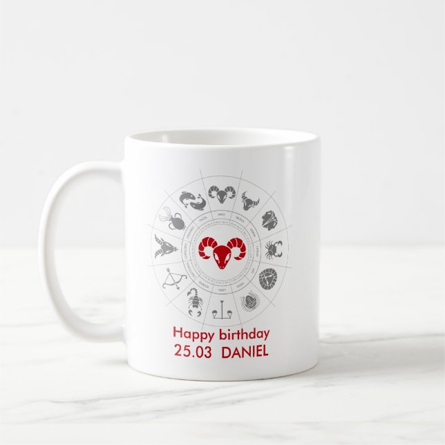 Personalised Aries Zodiac Birthday Gift Coffee Mug (Left)