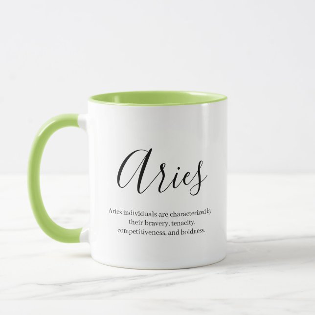 Personalised Aries Zodiac sign Name and traits Mug (Left)