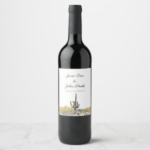 Personalised Arizona Saguaro Cactus Desert Wedding Wine Label