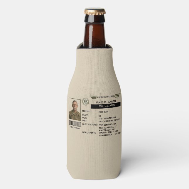 Personalised Army Service Record Gift Bottle Cooler (Bottle Front)