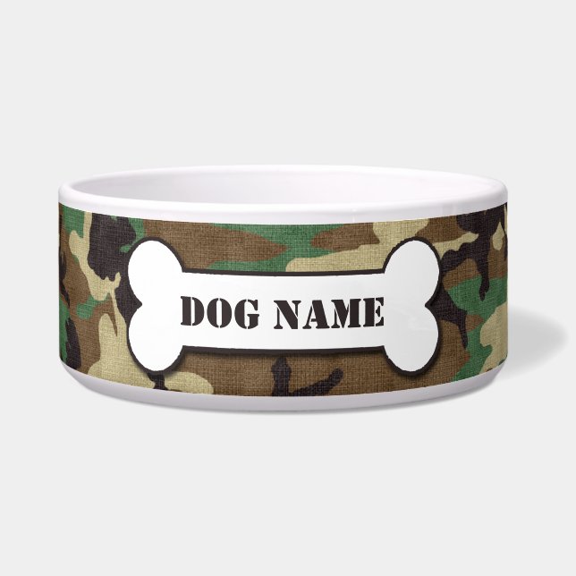 Personalised Army Woodland Camouflage Dog Bowl (Front)