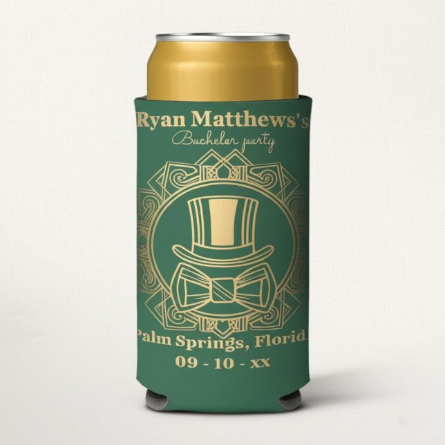 Personalised Art Deco Bachelor Party Seltzer Can Cooler (Creator Uploaded)