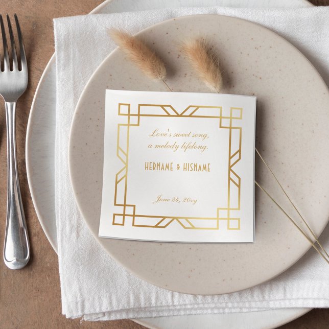 Personalised Art Deco Classic Gold Frame Quote Napkin (Creator Uploaded)