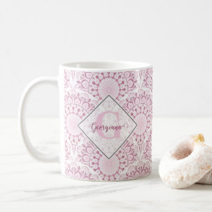 Personalised Art Deco Pink Confetti Lace Mandala Coffee Mug