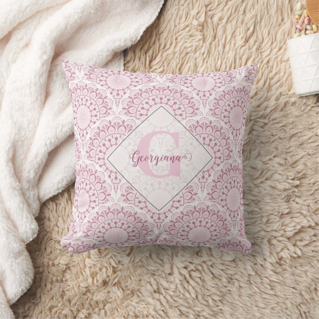 Personalised Art Deco Pink Confetti Lace Mandala Cushion (Blanket)