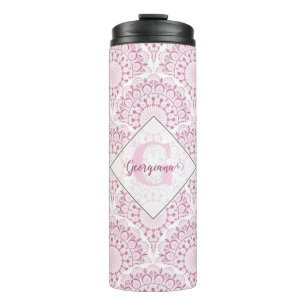 Personalised Art Deco Pink Confetti Lace Mandala Thermal Tumbler
