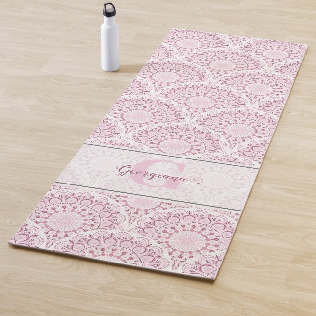 Personalised Art Deco Pink Confetti Lace Mandala Yoga Mat (In Situ)
